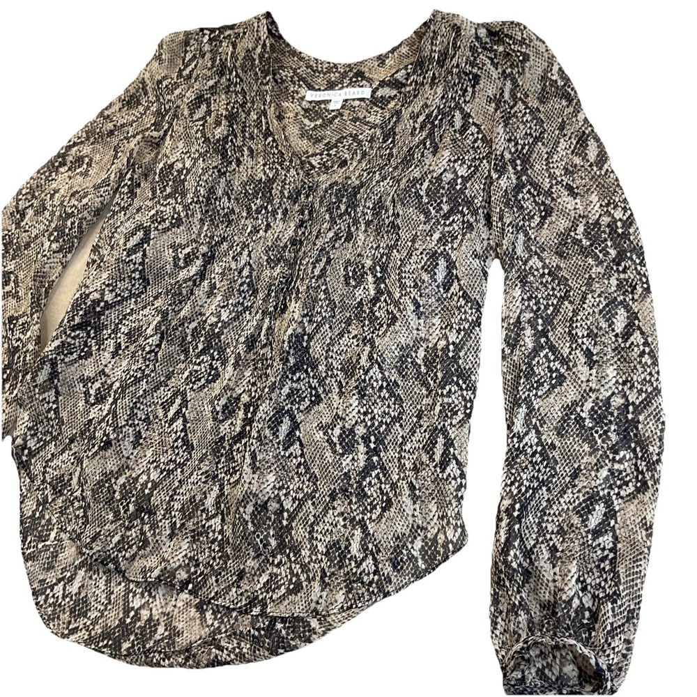 Veronica Beard Top Lowell Snake Print Silk Blouse With Camisole Long Sleeve Sz 4 - Picture 4 of 8